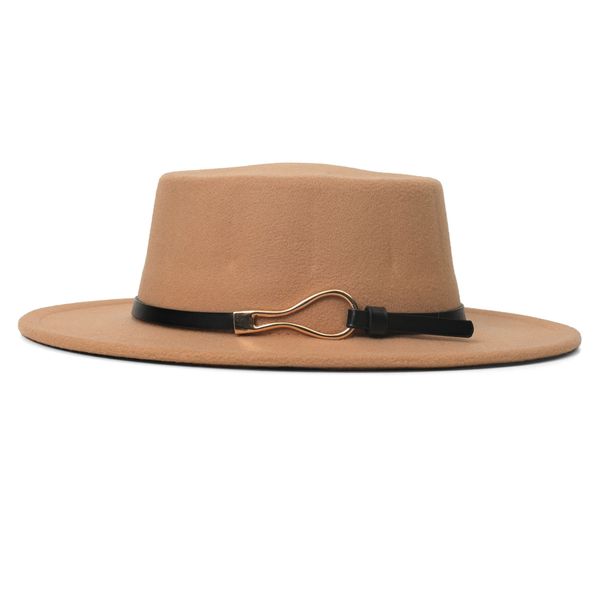 Hat Felt Boater with Gold Trim Tan