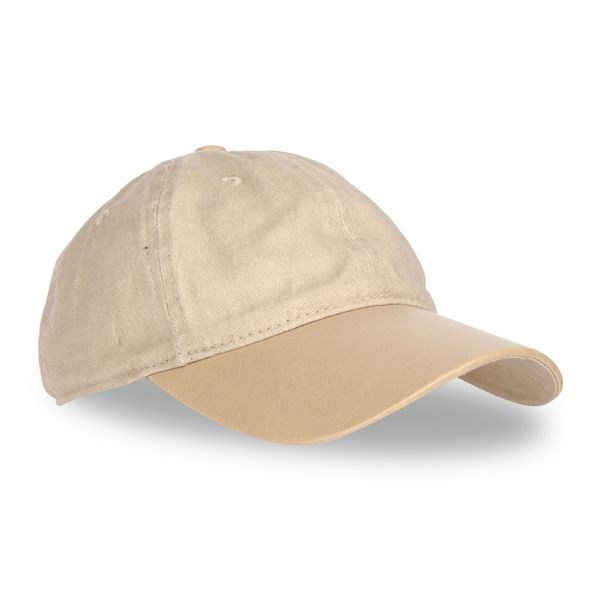 Hat Mens Washed Denim Pu Peak Cap Beige