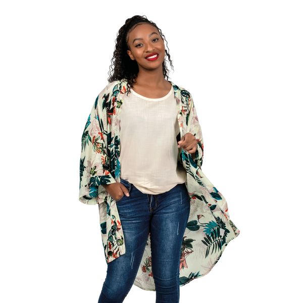 Kimono Tropical Print Blue Orange