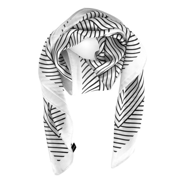 Scarf  Line Print Small Satin Neck Black White