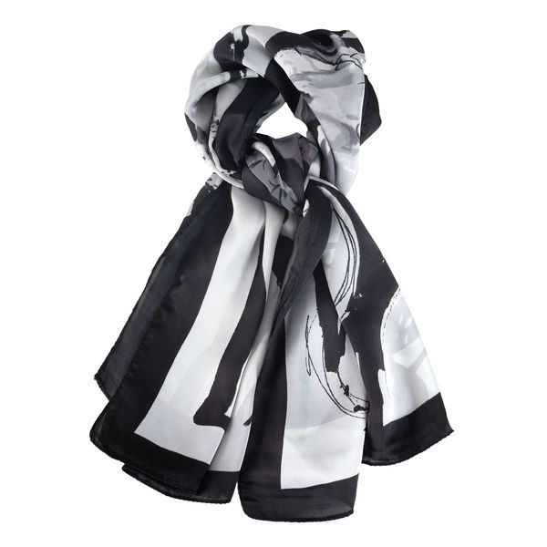 Scarf Floral Print Big Satin Neck Black White