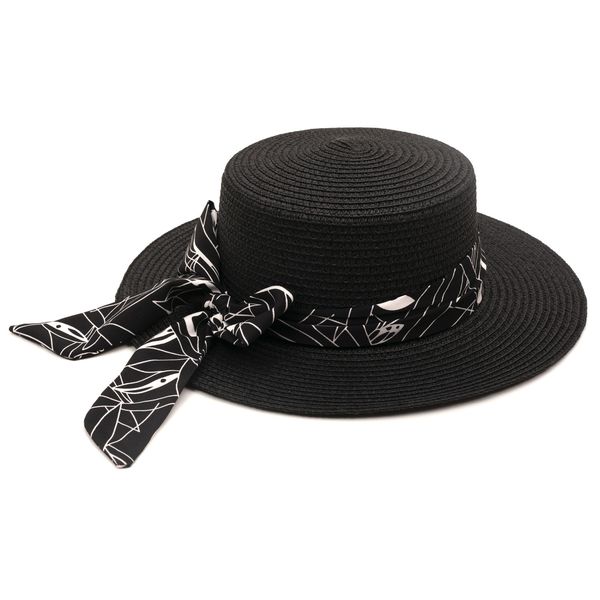 Hat Boater With Abstract Scarf Black