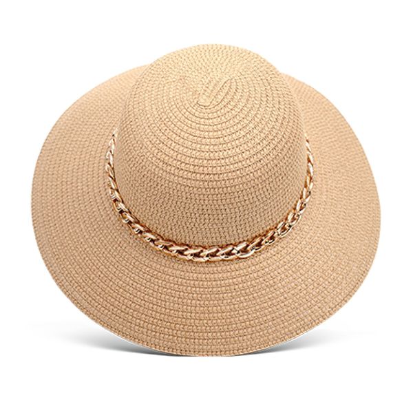 Hat Straw Chain Trim Cloche Natural