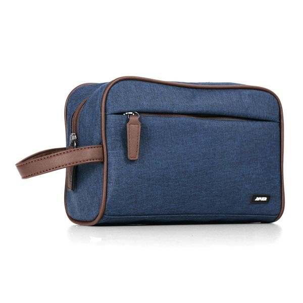 Mens Toiletry Bag Everest Canvas And PU Navy Brown