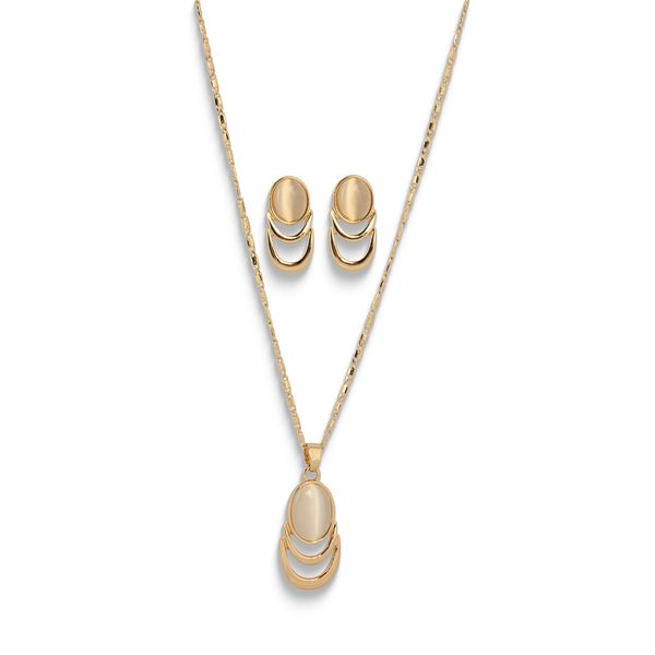Necklace And Earrings Pearl Layered Pendant Set Gold