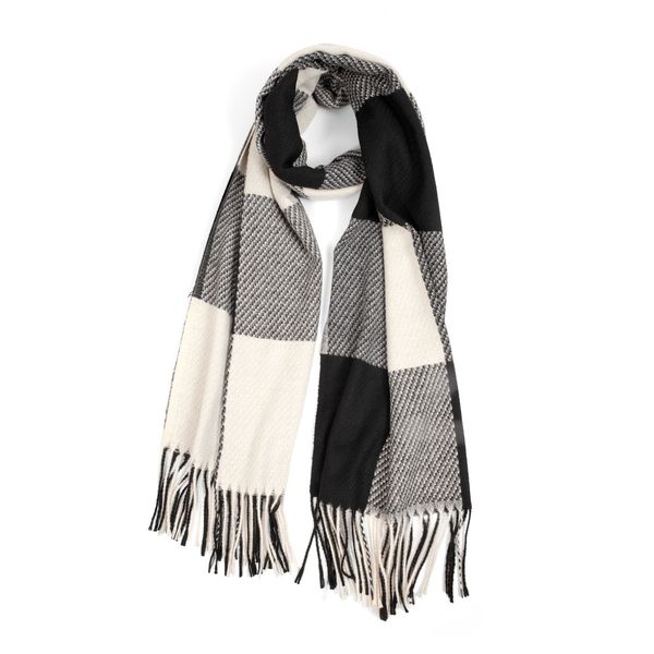 Scarf Check Print Tassel Knit Black Multi