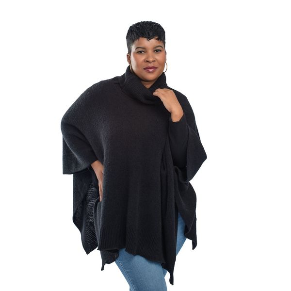 Scarf Turtle Neck  Poncho Black