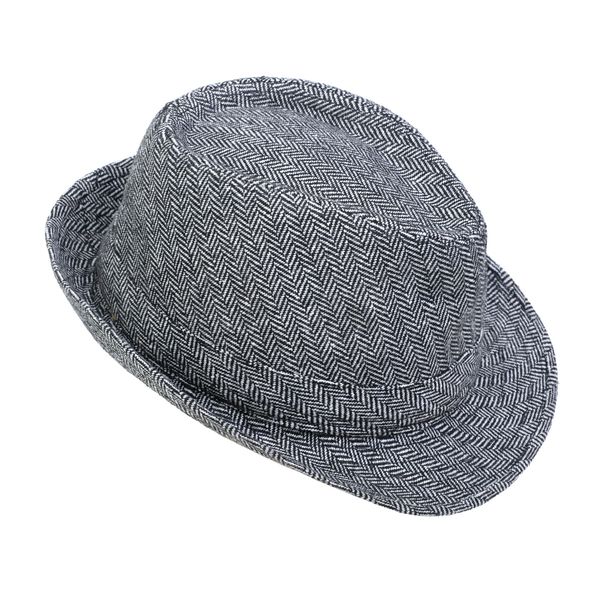 Hat Herringbone Fedora Black Grey