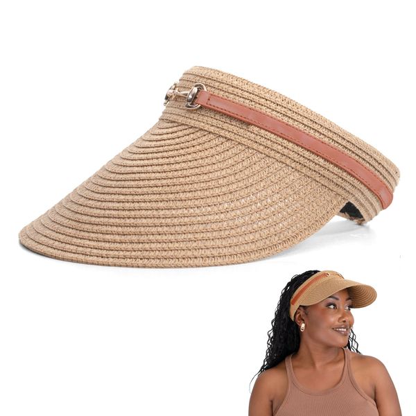 Hat Straw Link Trim Visor Natural