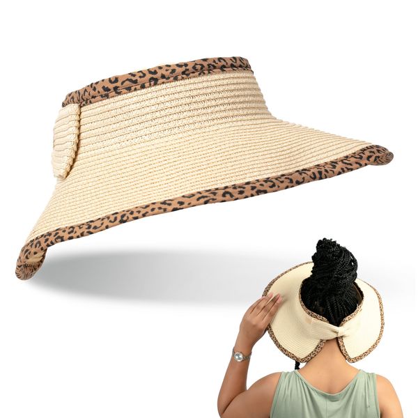 Hat Straw Open Top Widebrim with Bow Trim Natural Animal