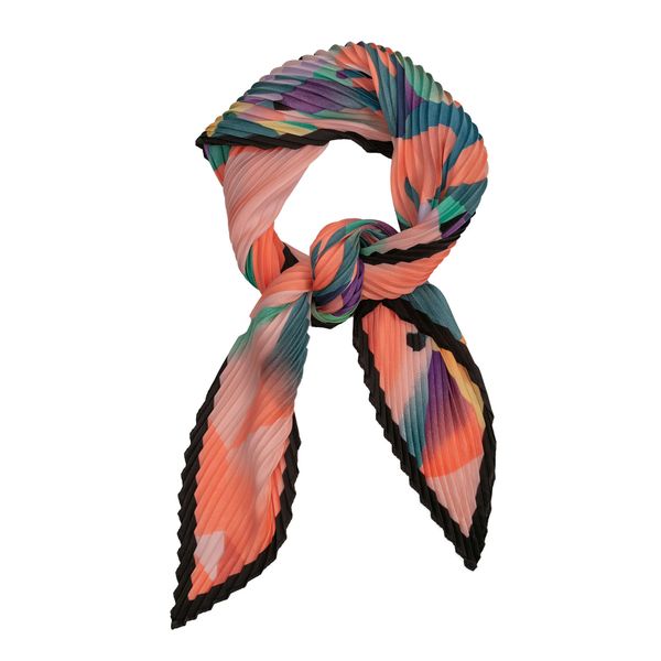 Scarf Neck Pleated Geometric Print Multi Color