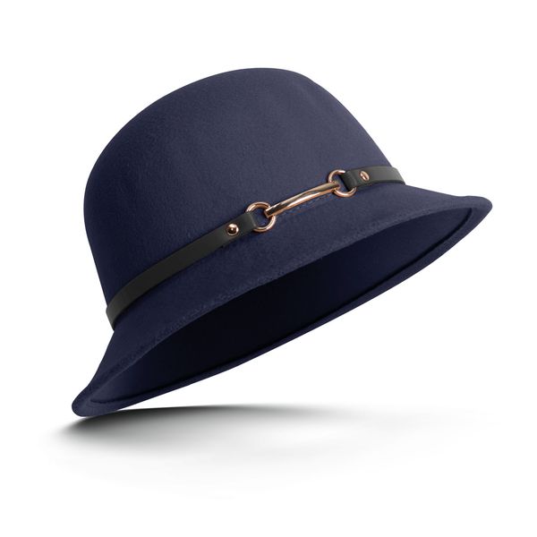 Hat Felt Cloche with Plate Link Trim Navy