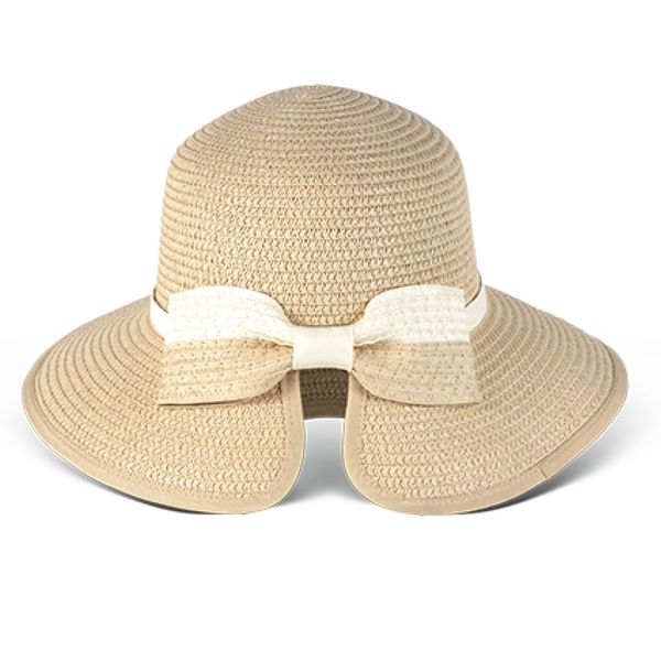 Hat Straw Bow Trim Cloche Light Natural