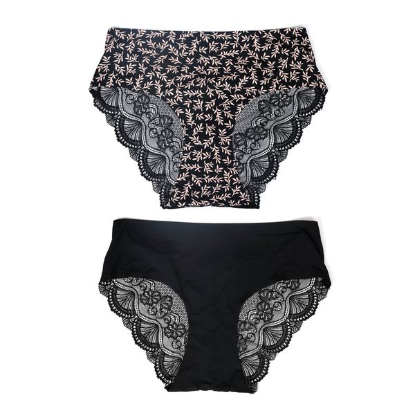 Hipster Panties Lace Black & Print L