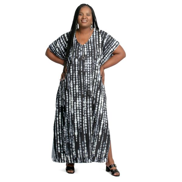 Kimono Abstract Print Dress Black