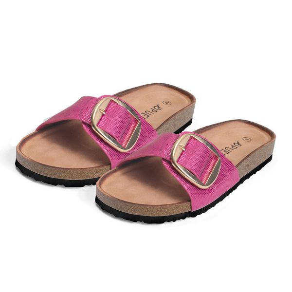 Shoes Luna Buckle Detail Flat Comfort Slides Pink Size 5