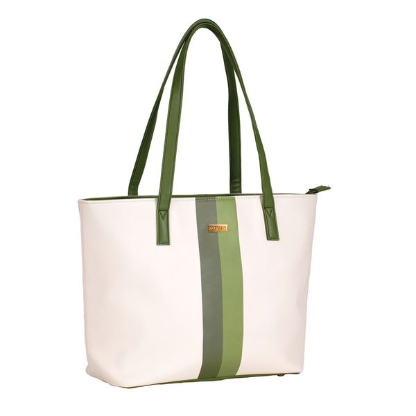 Handbag Robin Stripe Combo Tote Olive Cream