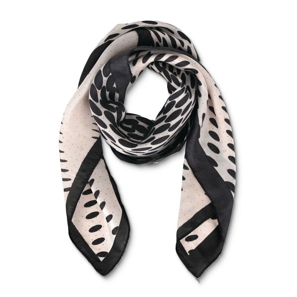 Scarf Dotted Print Small Satin Neck Black White