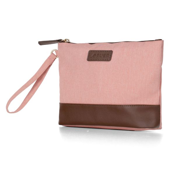 Toiletry Bag Evelyn Canvas and PU Peach Brown