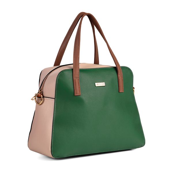 Handbag Courtney Colourblock Satchel Green/ Beige/ Tan