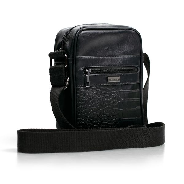 Mens Bag Kelvin Croc and Plain Messenger Black