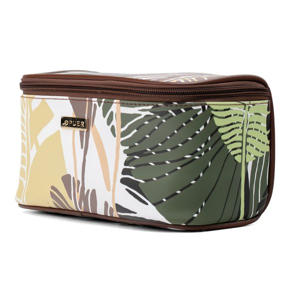 Cosmetic Bag Kelsey Leaf Print PU Multi/ Brown