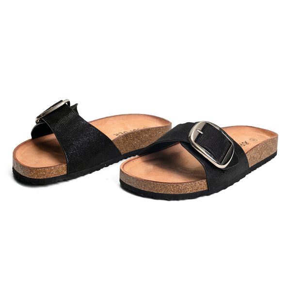 Shoes Luna Buckle Detail Flat Comfort Slides Black Size 3