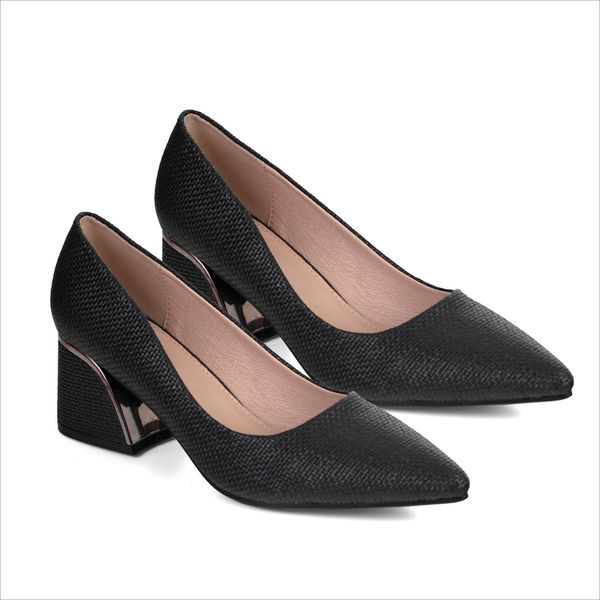 Shoes Serena Low Block Metal Trim Heel Black Size 4