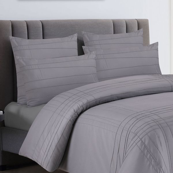 Ribbed Grey Pintuck Conti Pillowcases 2pc