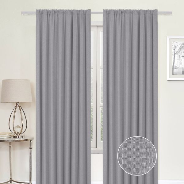 Linen Look Light Grey Blockout Taped curtain