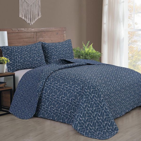 Blue Abstract Queen Reversible Quilt