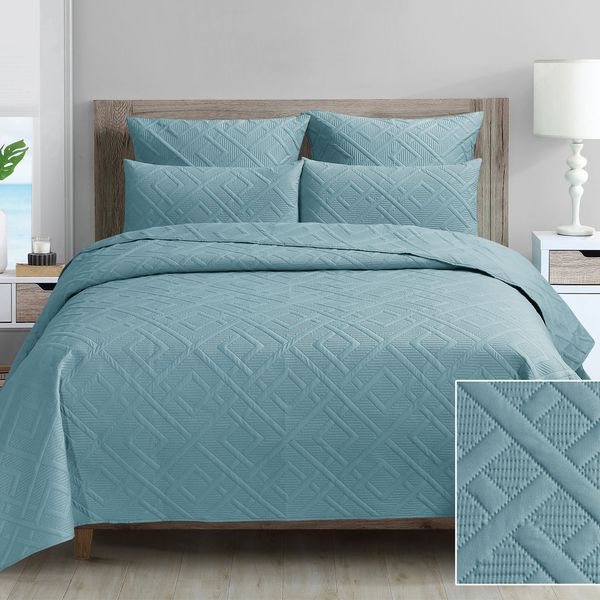 Diamond Teal King Quilt Set