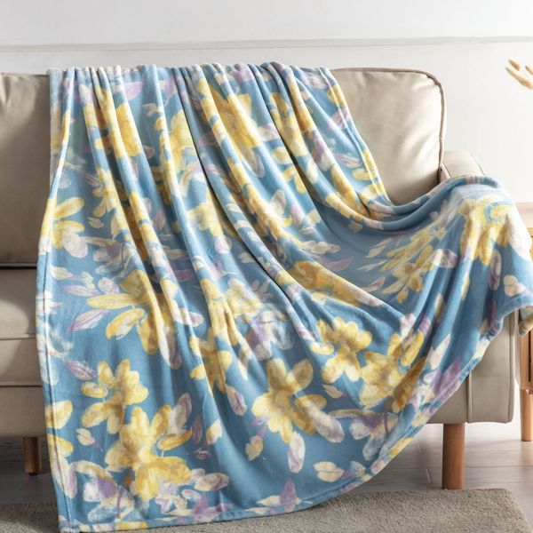 Floral Blue Grey Blanket
