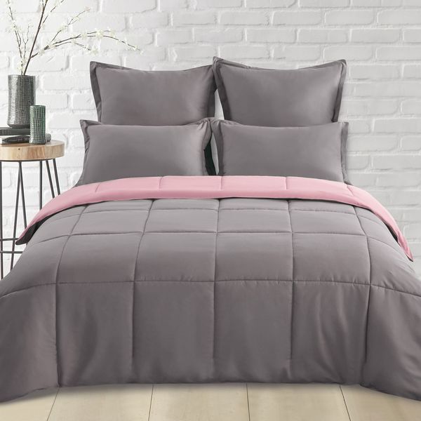 Pink & Light Grey Queen Comforter Set