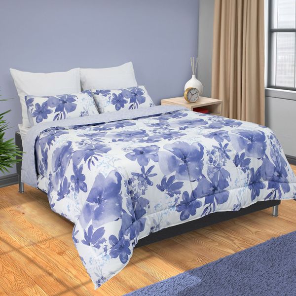 Sienna Blue Floral Double Comforter Set