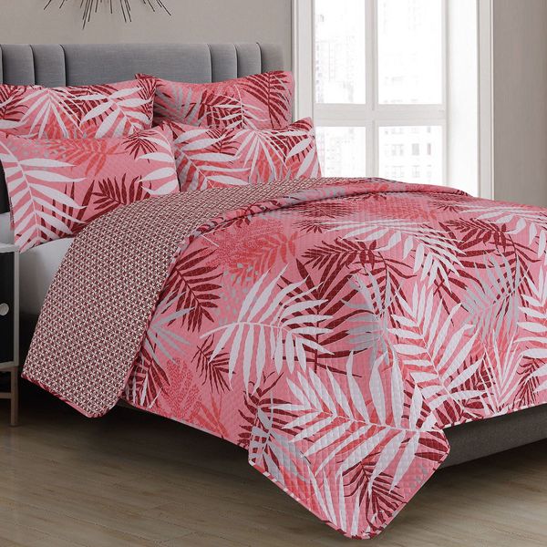 Pink Fern King Quilt Set