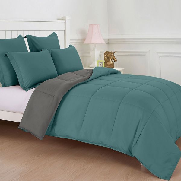 Dual Teal & Grey Queen Comforter Set