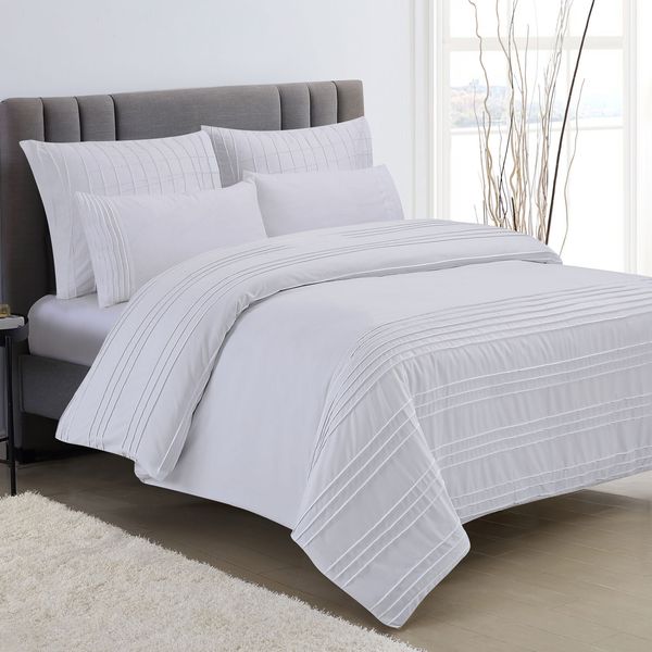 Grand White King Pintuck Duvet Set