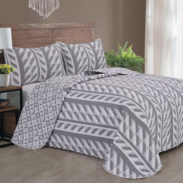 Grey Geo King Reversible Quilt