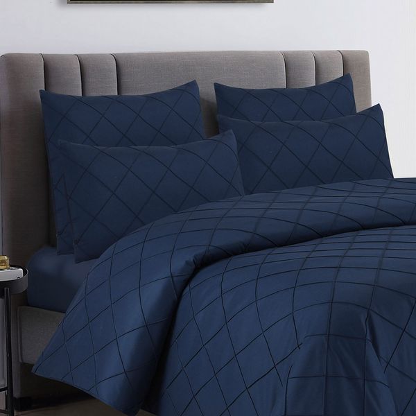 Classic Navy Pintuck Conti Pillowcases 2pc