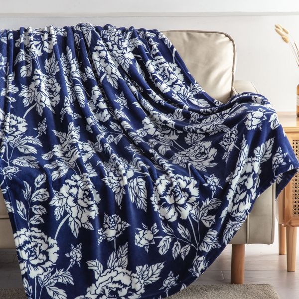 Floral Navy Blue Blanket