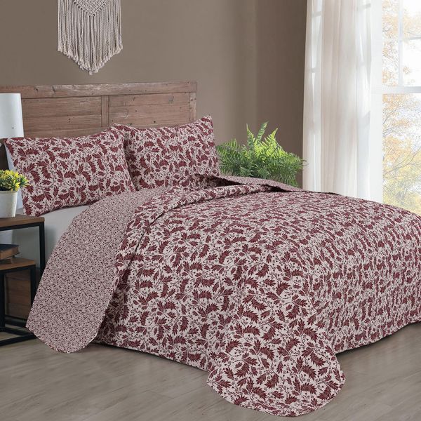 Maroon Floral King Reversible Quilt