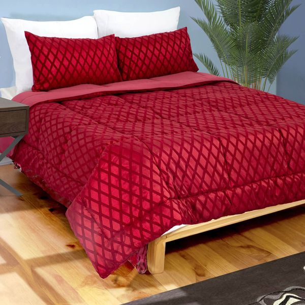 Diamond Silk Red Queen Comforter Set