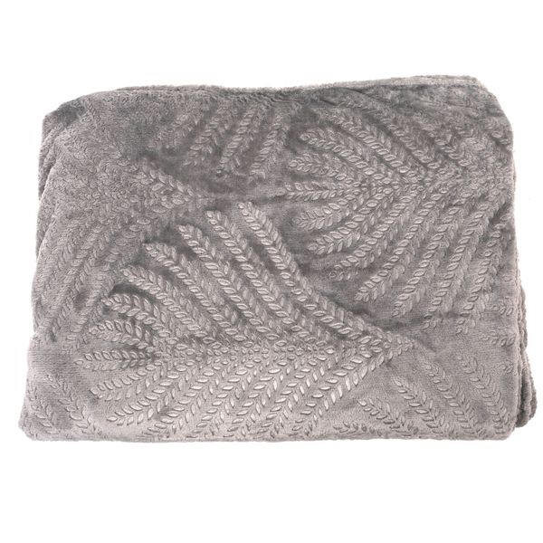 Embossed Fern Blanket Dark Grey