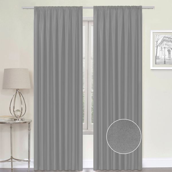 Matt Woven Silver Grey Blockout Taped curtain