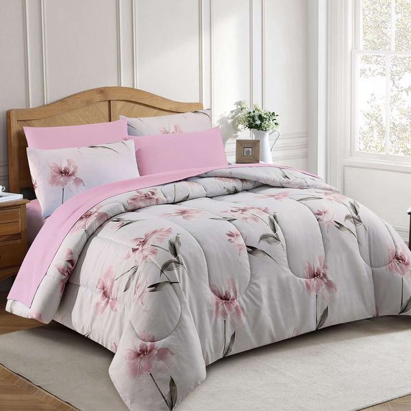 Sophia Floral Queen Comforter Set 7pc