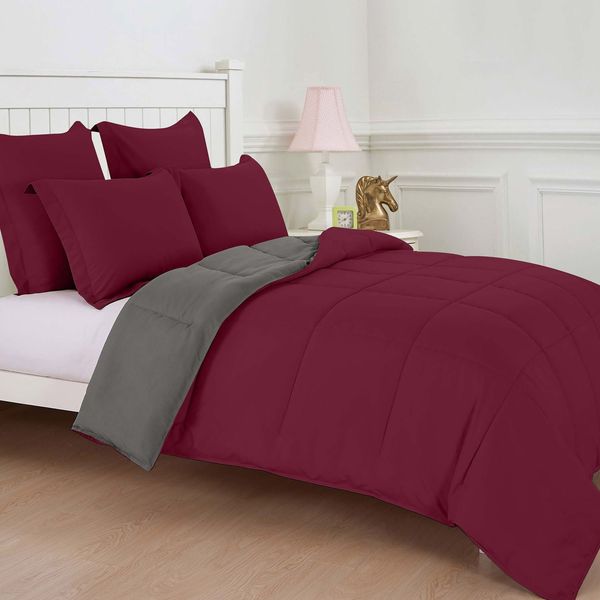 Dual Maroon & Grey Double Comforter Set