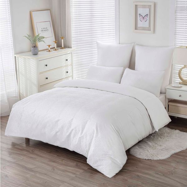 Owen Embossed White Double Duvet Set
