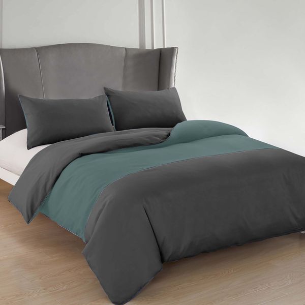 Dual Charcoal & Blue Double Duvet Set