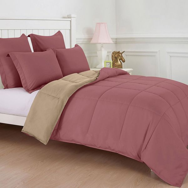 Dual Biscuit & Dusty Rose Super King Comforter Set